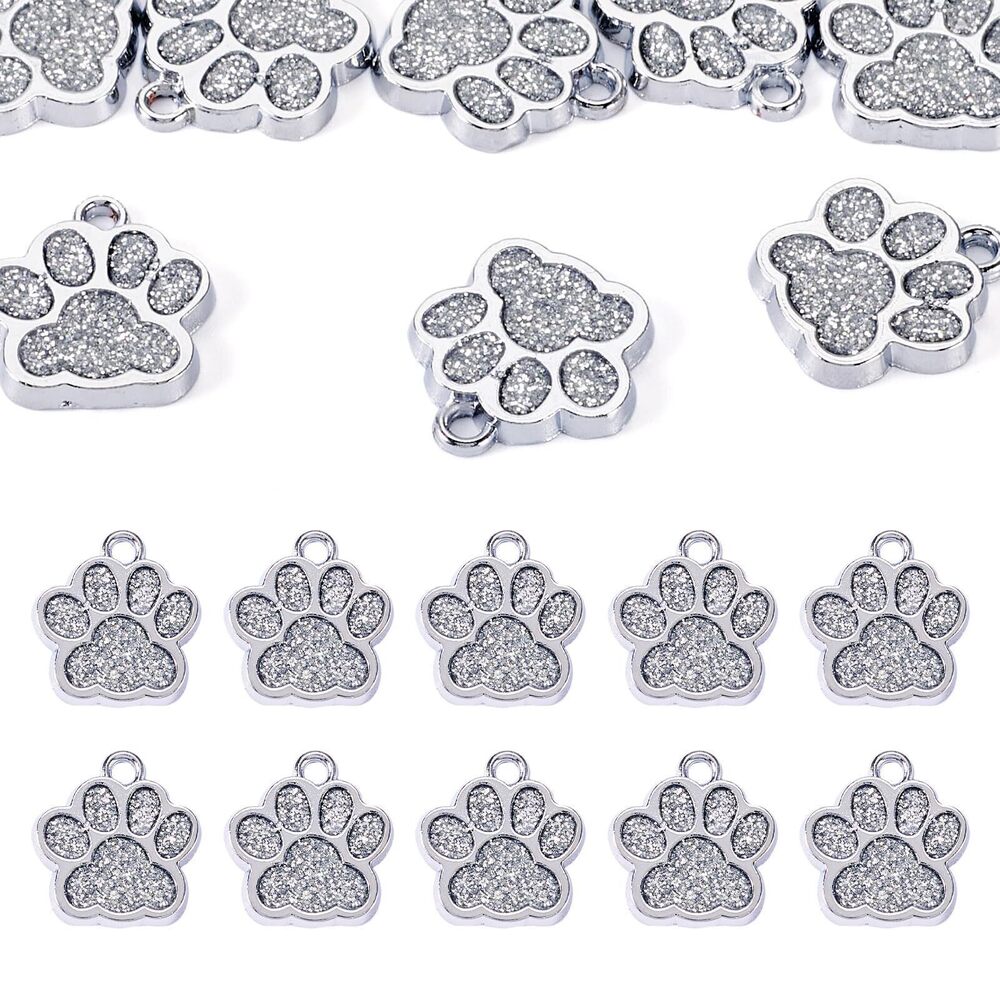 5427 10Pcs Alloy Enamel Paw Print Charms Bling Glitter Paw Print Charms
